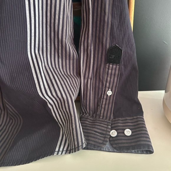 Point Zero Men's Black and Gray Striped Shirt L Semi Fit Y2K - Picture 3 of 16